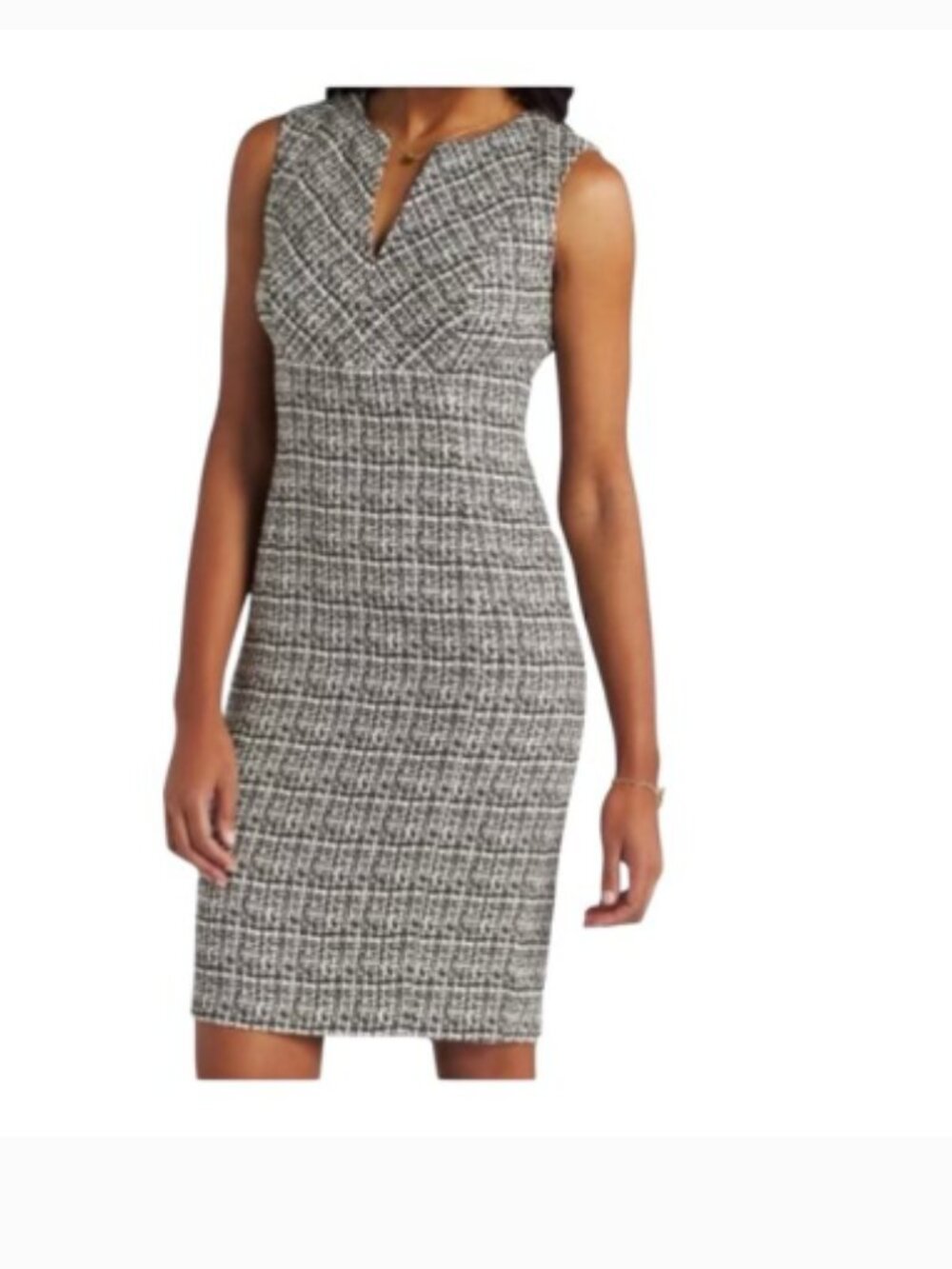 Calvin Klein Marlowe Fitted Knit Dress Sleeveless Black White Women's Midi Sz 8